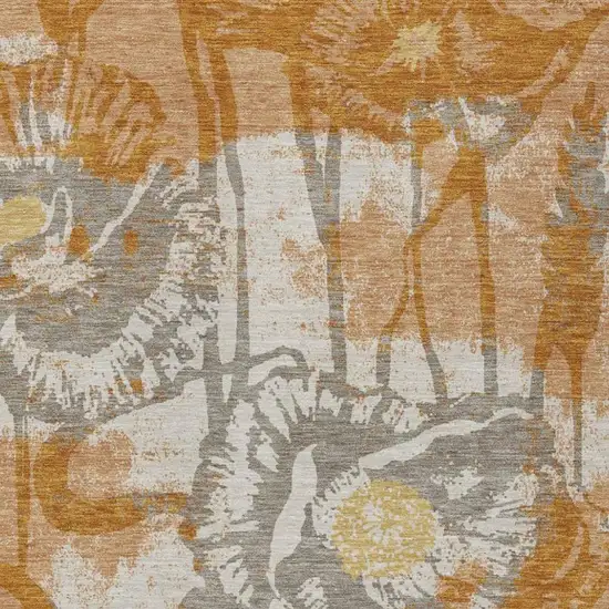 Copper And Orange Floral Washable Indoor Outdoor Area Rug Photo 2