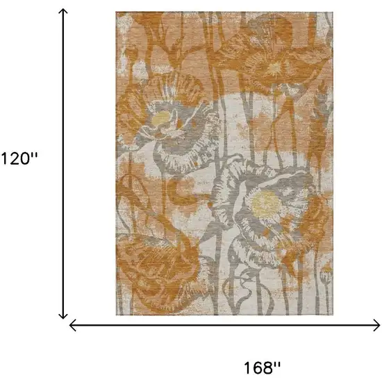 Copper And Orange Floral Washable Indoor Outdoor Area Rug Photo 6