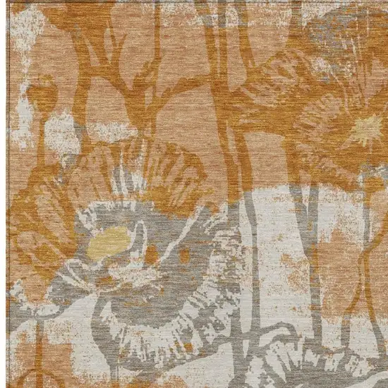 Copper And Orange Floral Washable Indoor Outdoor Area Rug Photo 2
