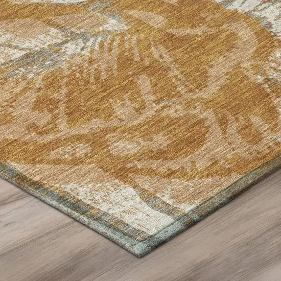 Copper And Orange Floral Washable Indoor Outdoor Area Rug Photo 4