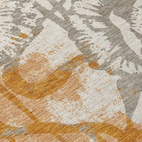 Copper And Orange Floral Washable Indoor Outdoor Area Rug Photo 5
