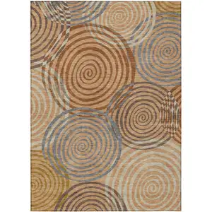 Photo of Copper And Orange Geometric Washable Indoor Outdoor Area Rug