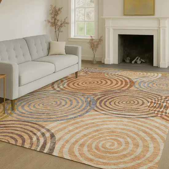 Copper And Orange Geometric Washable Indoor Outdoor Area Rug Photo 6