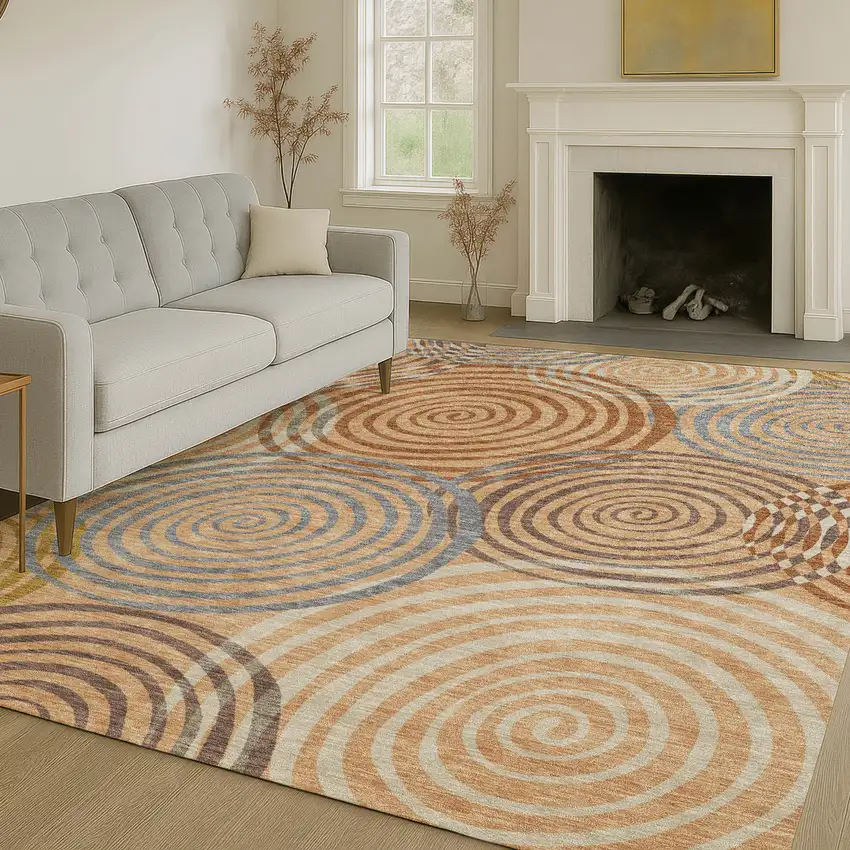 Copper And Orange Geometric Washable Indoor Outdoor Area Rug Photo 6
