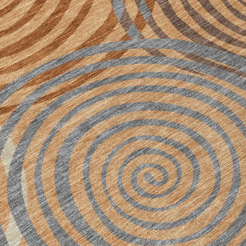Copper And Orange Geometric Washable Indoor Outdoor Area Rug Photo 9