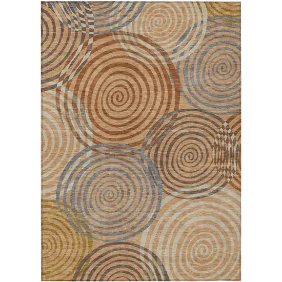 Copper And Orange Geometric Washable Indoor Outdoor Area Rug Photo 1