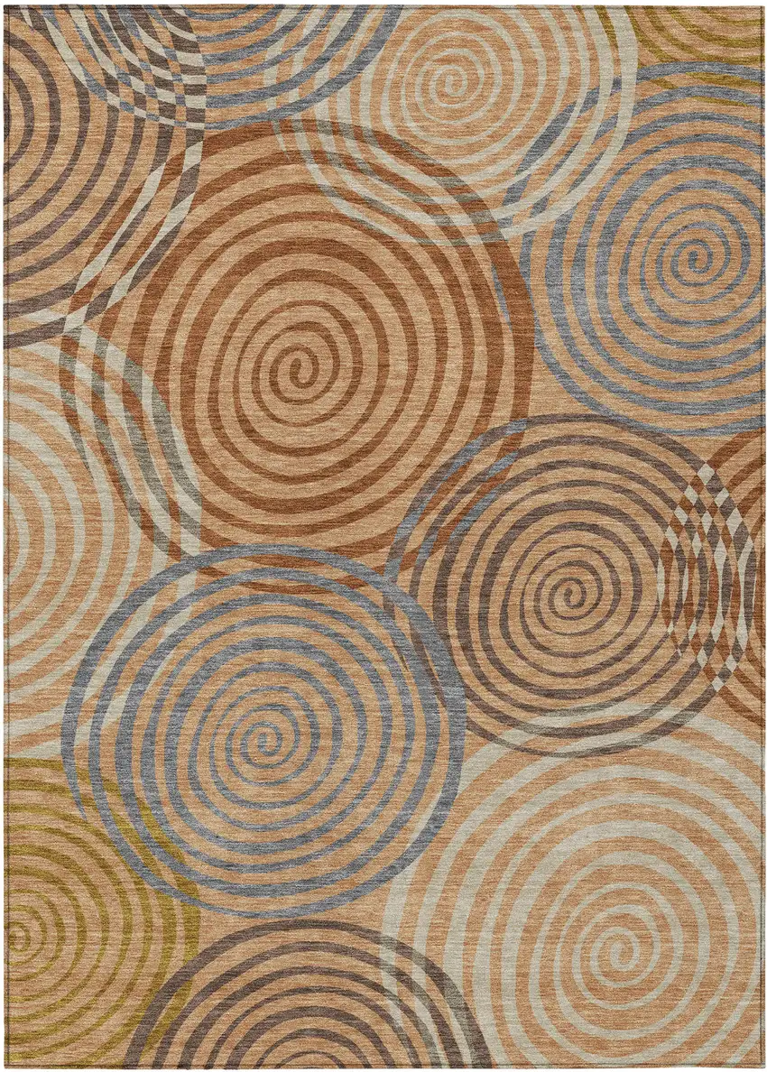 Copper And Orange Geometric Washable Indoor Outdoor Area Rug Photo 1