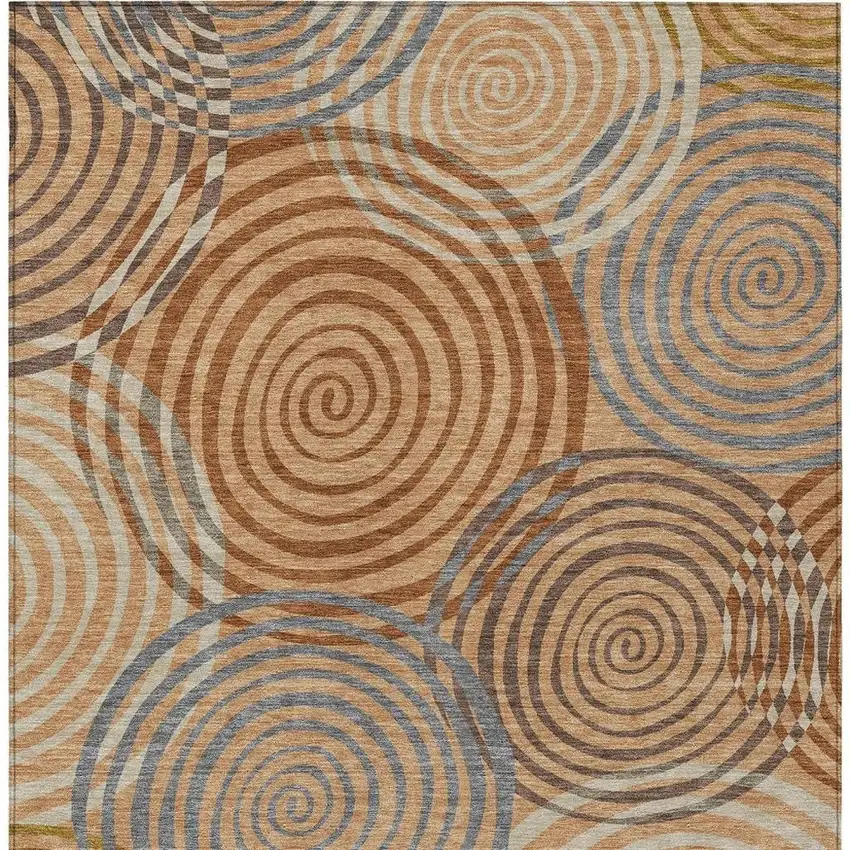 Copper And Orange Geometric Washable Indoor Outdoor Area Rug Photo 3
