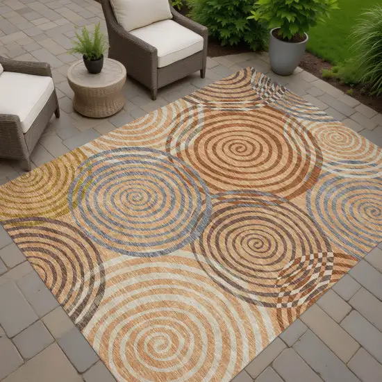 Copper And Orange Geometric Washable Indoor Outdoor Area Rug Photo 7