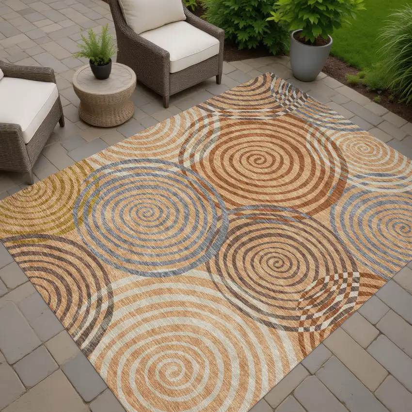 Copper And Orange Geometric Washable Indoor Outdoor Area Rug Photo 7