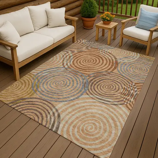 Copper And Orange Geometric Washable Indoor Outdoor Area Rug Photo 4