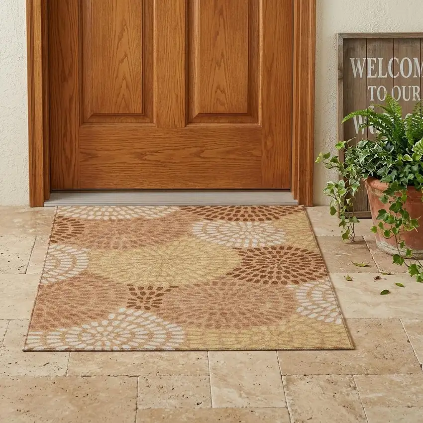 Copper And Orange Geometric Washable Indoor Outdoor Area Rug Photo 1