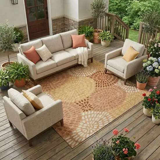 Copper And Orange Geometric Washable Indoor Outdoor Area Rug Photo 1