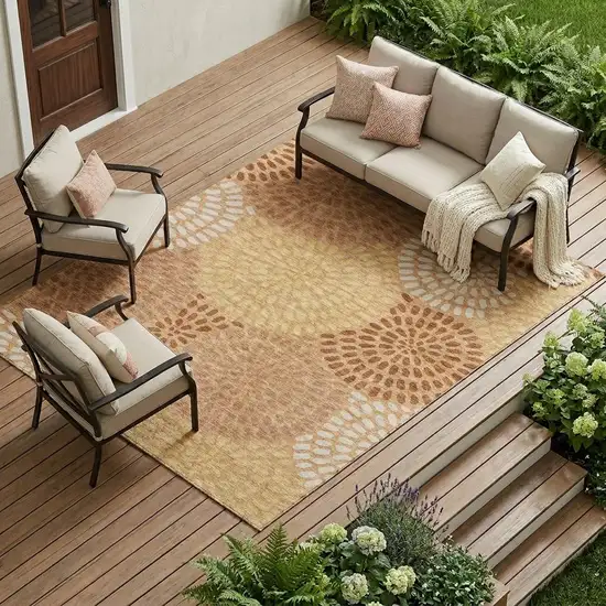 Copper And Orange Geometric Washable Indoor Outdoor Area Rug Photo 1