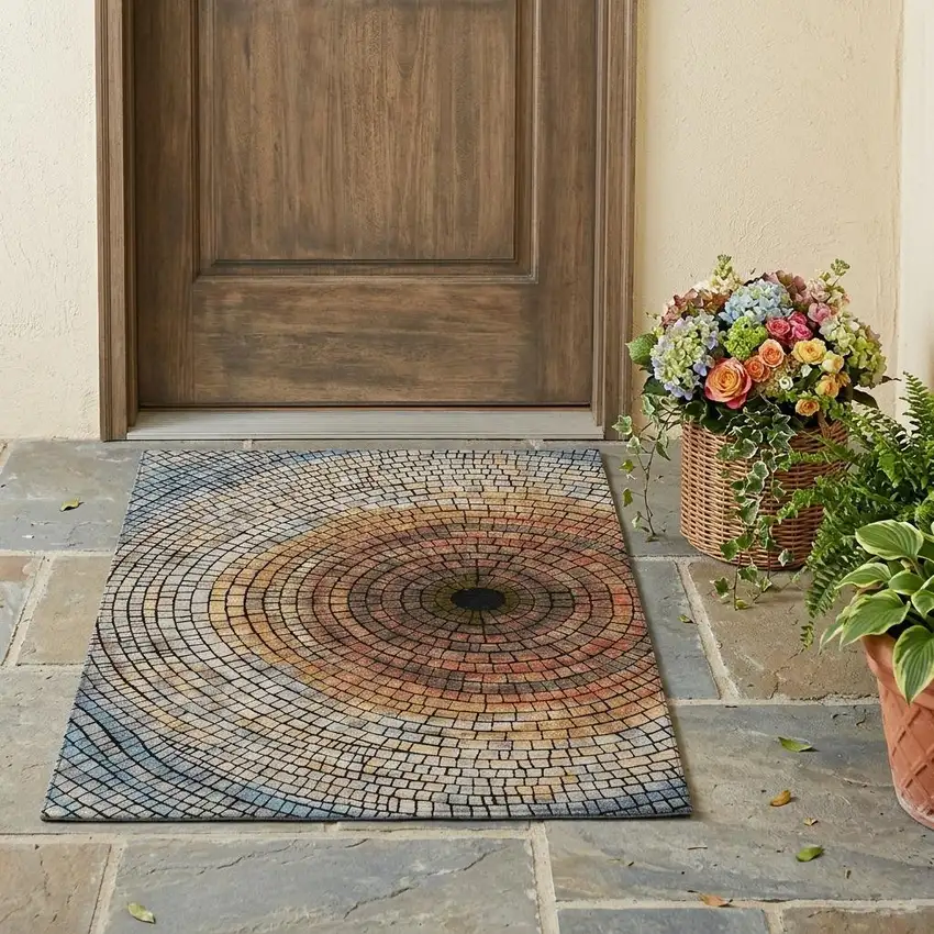 Copper And Orange Geometric Washable Indoor Outdoor Area Rug Photo 1