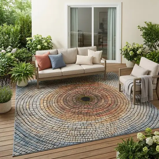 Copper And Orange Geometric Washable Indoor Outdoor Area Rug Photo 1