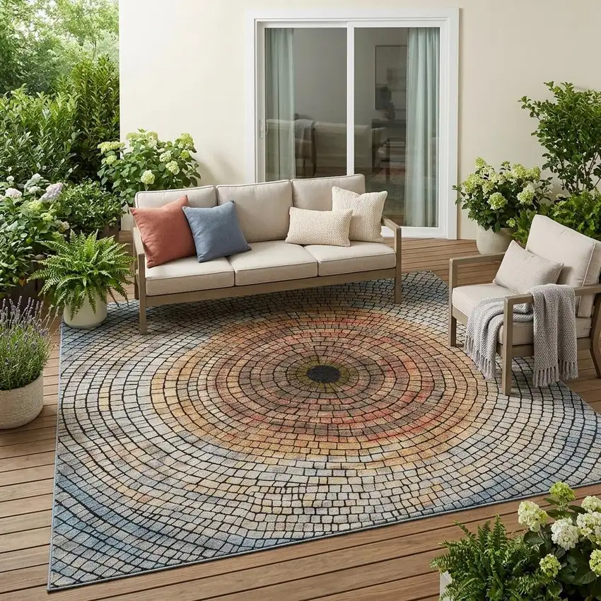 Copper And Orange Geometric Washable Indoor Outdoor Area Rug Photo 1