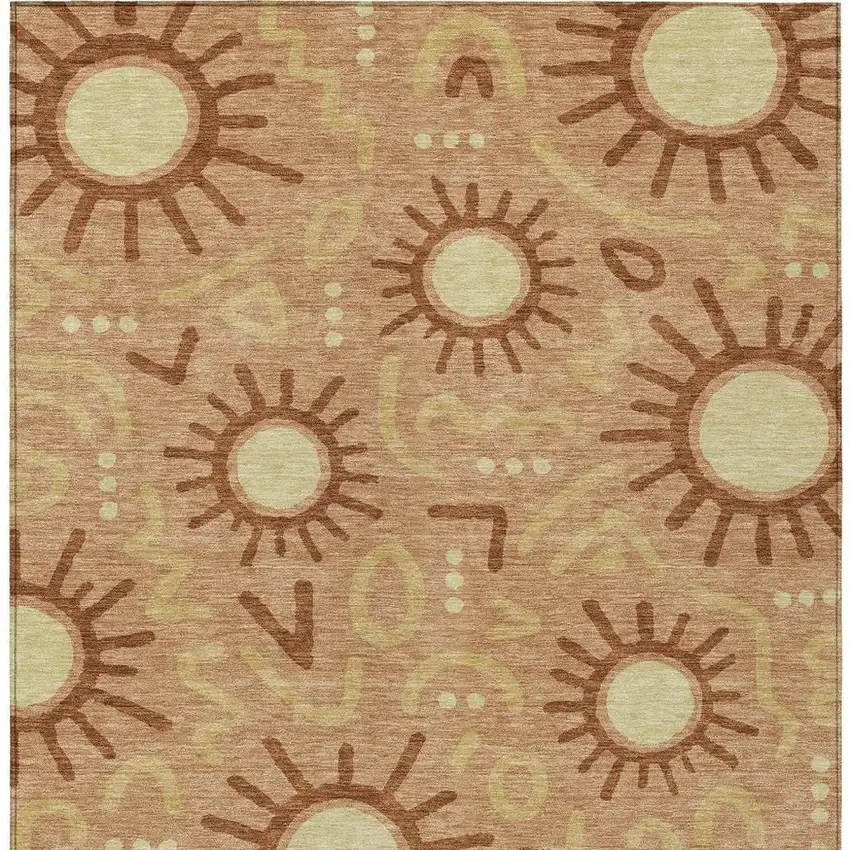 Copper And Orange Geometric Washable Indoor Outdoor Area Rug Photo 3