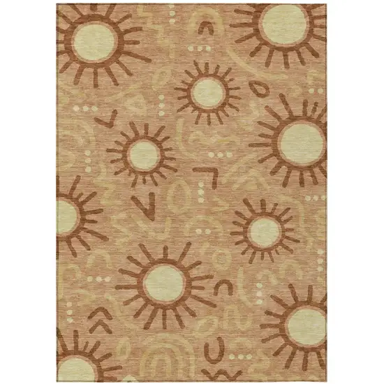 Copper And Orange Geometric Washable Indoor Outdoor Area Rug Photo 1