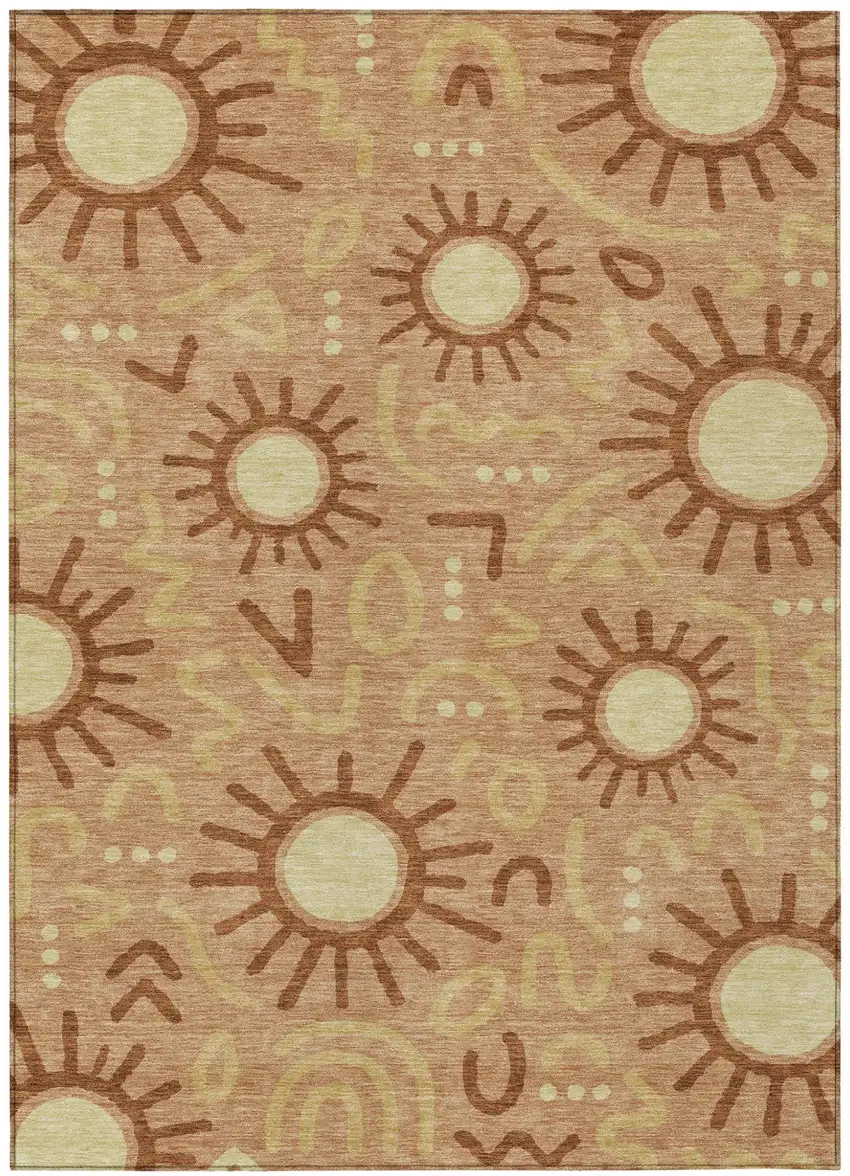 Copper And Orange Geometric Washable Indoor Outdoor Area Rug Photo 1