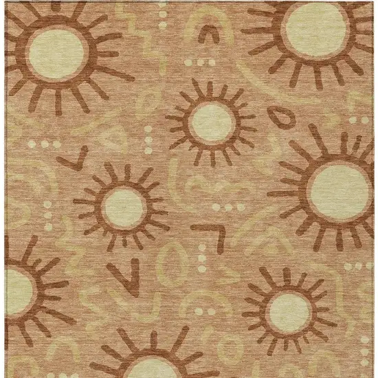 Copper And Orange Geometric Washable Indoor Outdoor Area Rug Photo 3