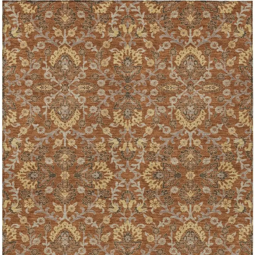 Copper And Orange Geometric Washable Indoor Outdoor Area Rug Photo 3