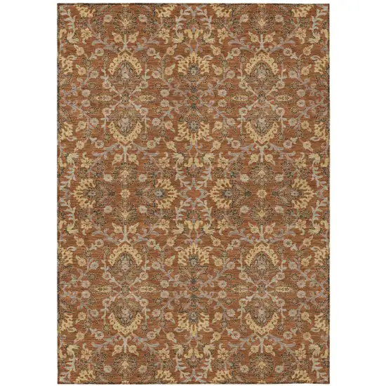 Copper And Orange Geometric Washable Indoor Outdoor Area Rug Photo 1