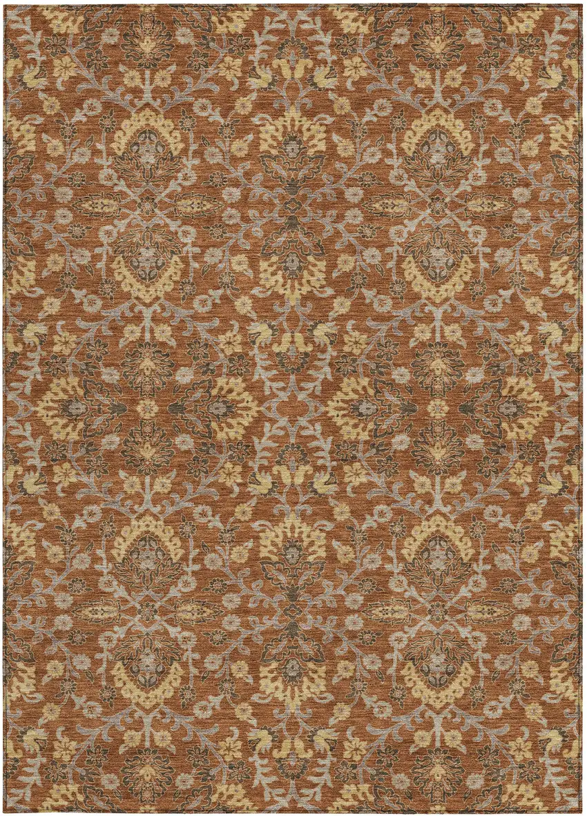 Copper And Orange Geometric Washable Indoor Outdoor Area Rug Photo 3