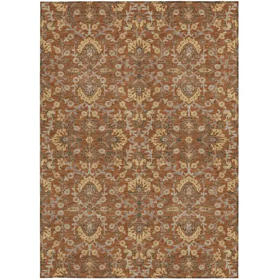 Copper And Orange Geometric Washable Indoor Outdoor Area Rug Photo 3