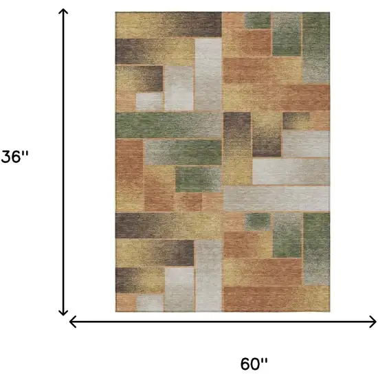 Copper And Orange Geometric Washable Indoor Outdoor Area Rug Photo 7
