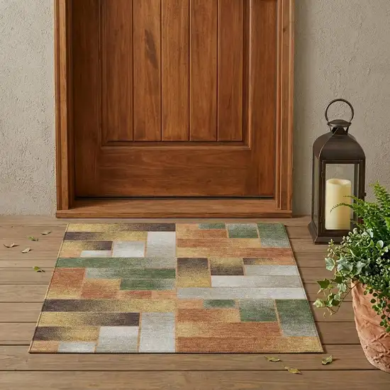 Copper And Orange Geometric Washable Indoor Outdoor Area Rug Photo 1