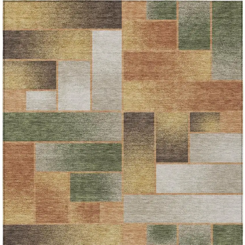 Copper And Orange Geometric Washable Indoor Outdoor Area Rug Photo 4