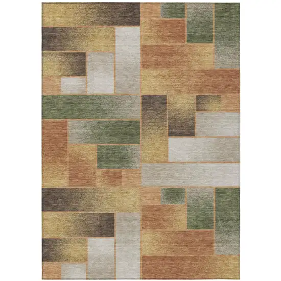 Copper And Orange Geometric Washable Indoor Outdoor Area Rug Photo 2