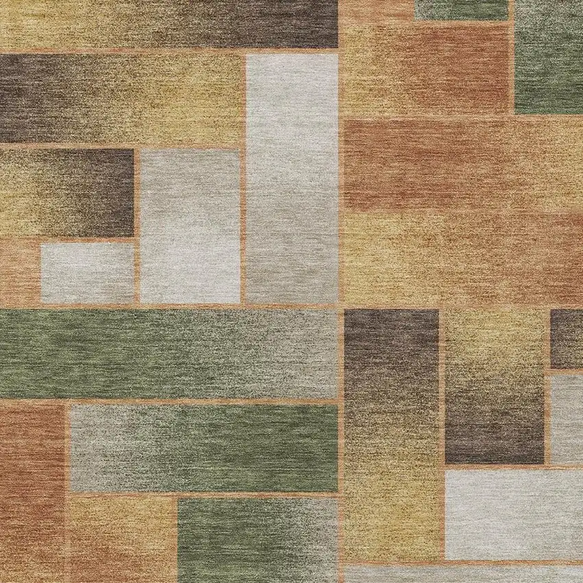 Copper And Orange Geometric Washable Indoor Outdoor Area Rug Photo 3