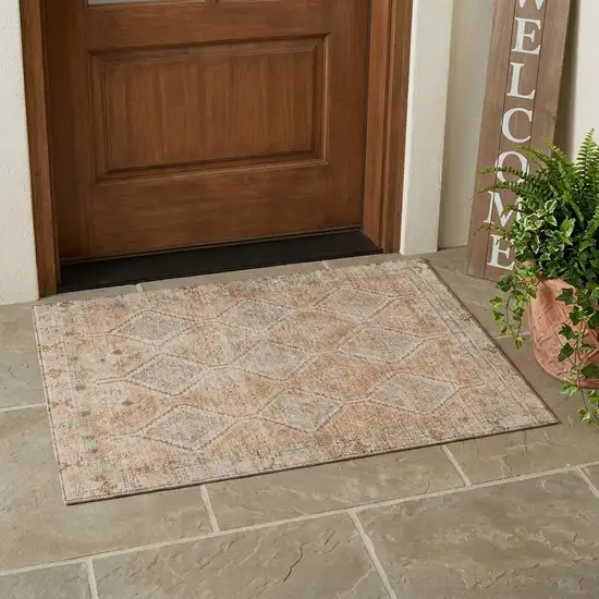 Copper And Orange Geometric Washable Indoor Outdoor Area Rug Photo 1