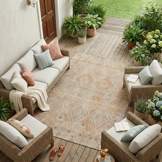 Copper And Orange Geometric Washable Indoor Outdoor Area Rug Photo 1