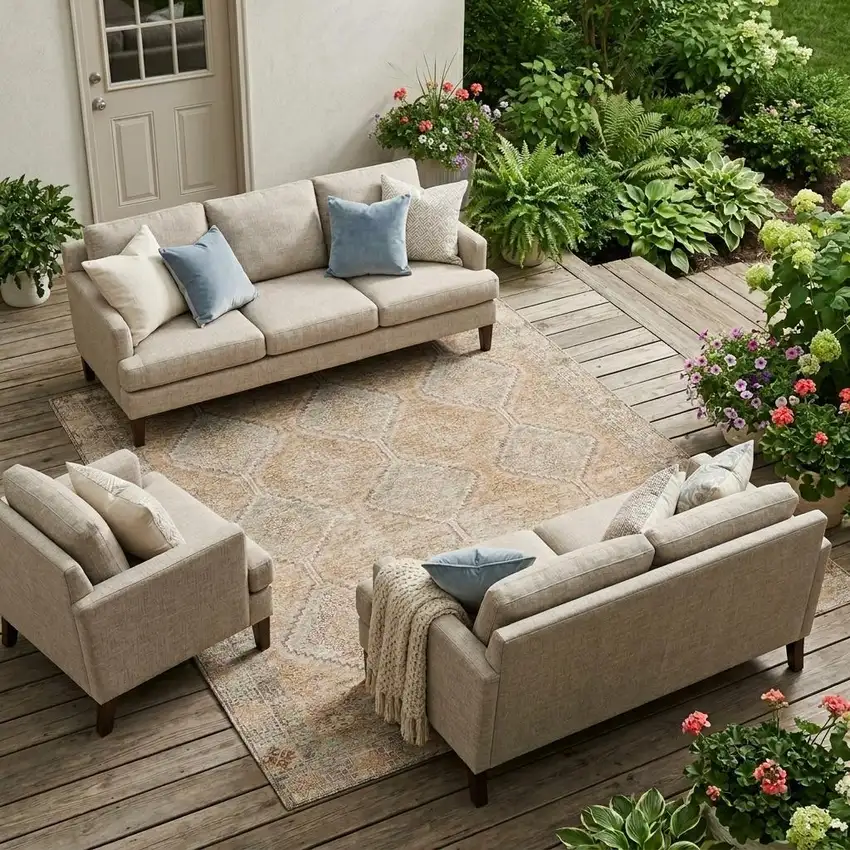 Copper And Orange Geometric Washable Indoor Outdoor Area Rug Photo 1