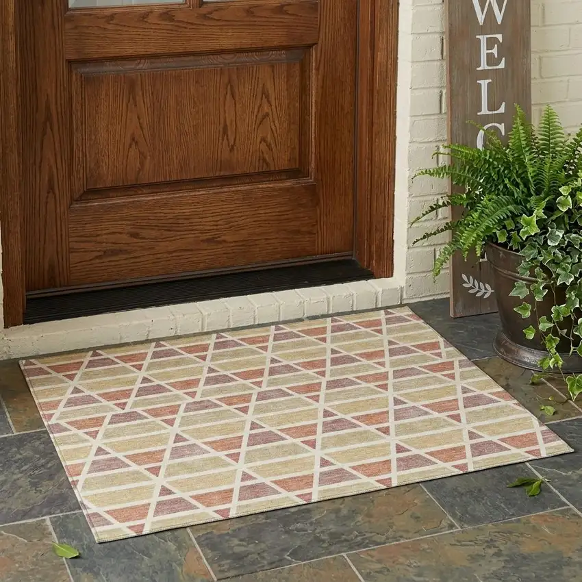 Copper And Orange Geometric Washable Indoor Outdoor Area Rug Photo 1