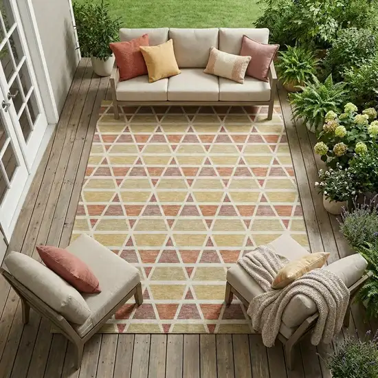 Copper And Orange Geometric Washable Indoor Outdoor Area Rug Photo 1
