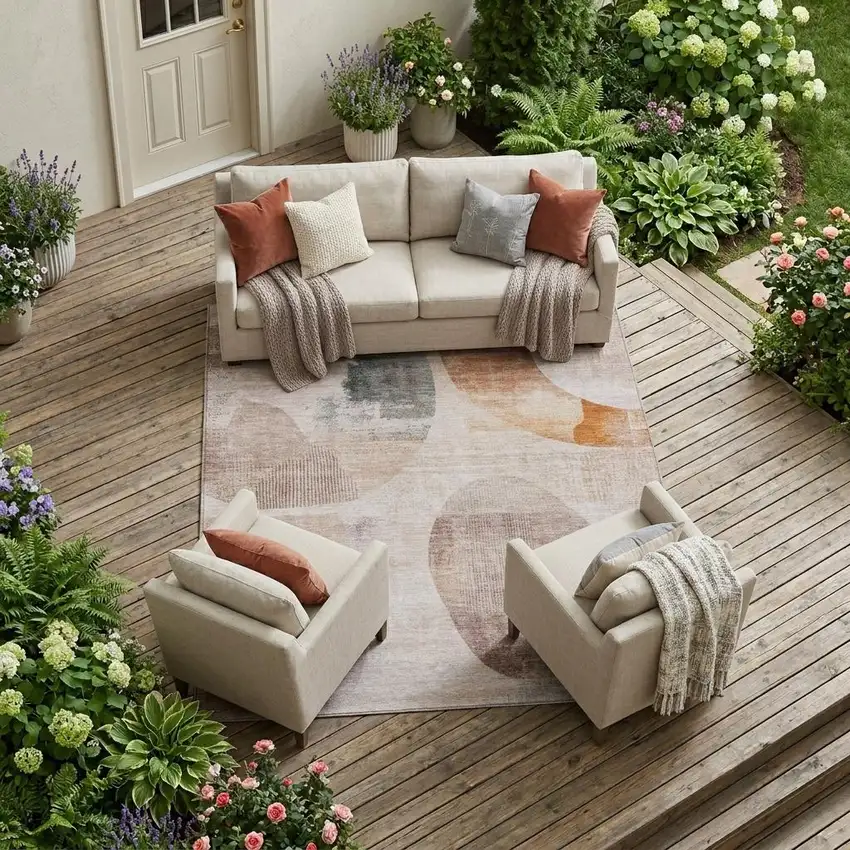 Copper And Orange Geometric Washable Indoor Outdoor Area Rug Photo 1