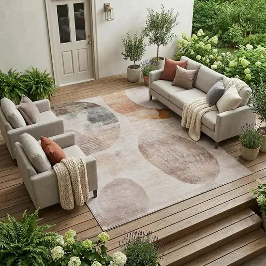 Copper And Orange Geometric Washable Indoor Outdoor Area Rug Photo 1