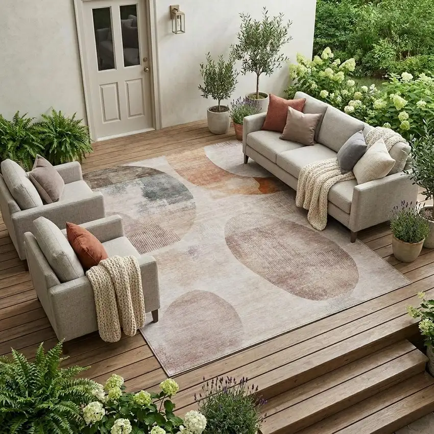 Copper And Orange Geometric Washable Indoor Outdoor Area Rug Photo 1