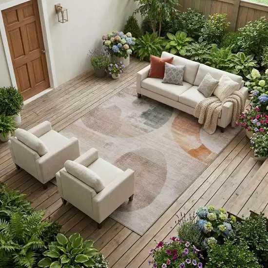 Copper And Orange Geometric Washable Indoor Outdoor Area Rug Photo 1