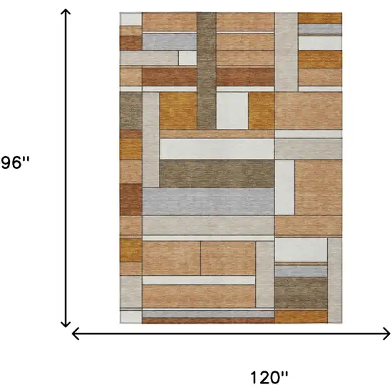 Copper And Orange Geometric Washable Indoor Outdoor Area Rug Photo 5