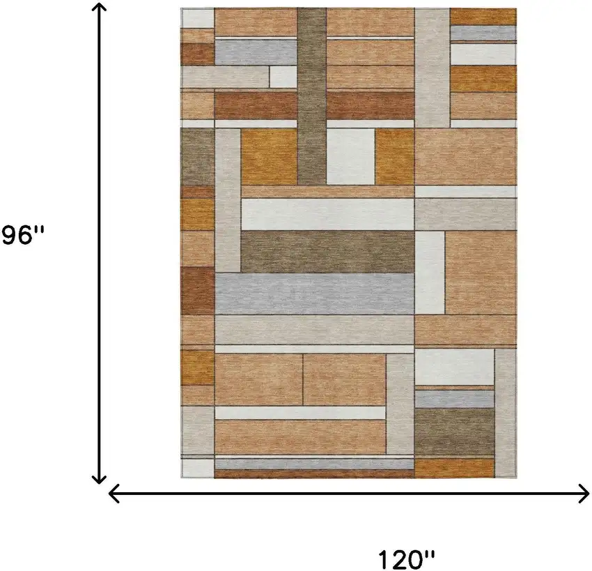 Copper And Orange Geometric Washable Indoor Outdoor Area Rug Photo 5