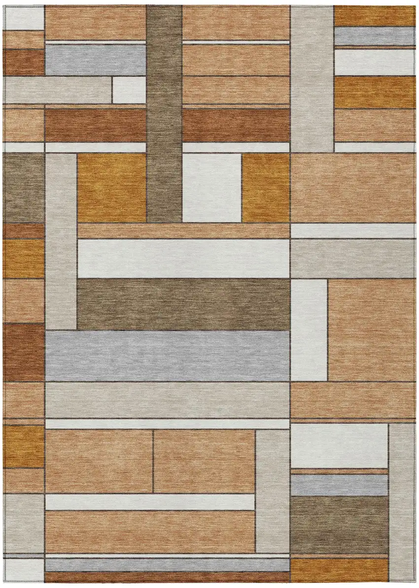 Copper And Orange Geometric Washable Indoor Outdoor Area Rug Photo 2