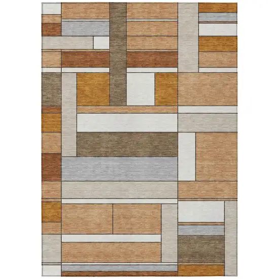 Copper And Orange Geometric Washable Indoor Outdoor Area Rug Photo 2