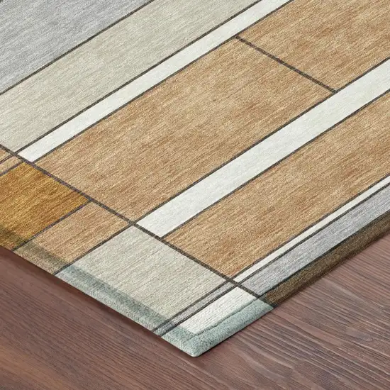Copper And Orange Geometric Washable Indoor Outdoor Area Rug Photo 3
