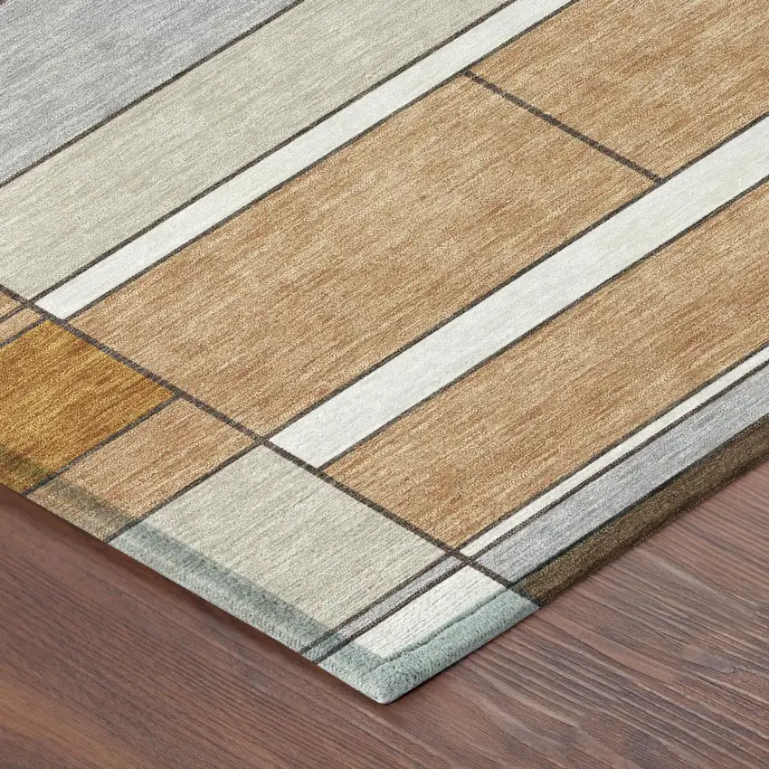 Copper And Orange Geometric Washable Indoor Outdoor Area Rug Photo 3