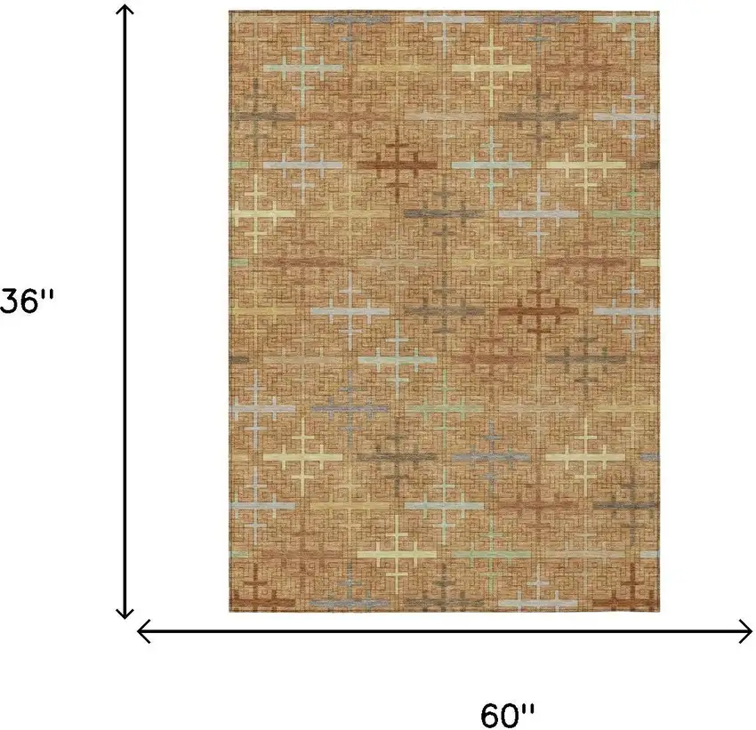 Copper And Orange Geometric Washable Indoor Outdoor Area Rug Photo 5